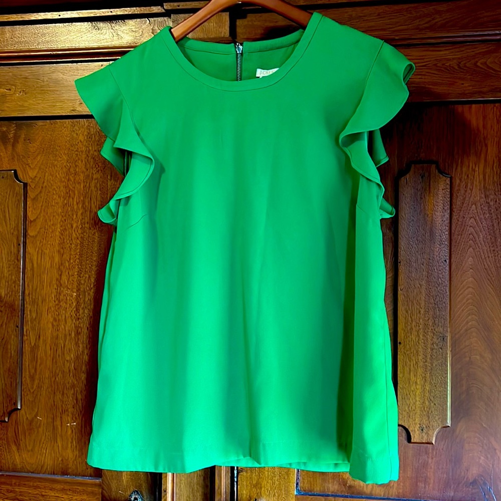 Flutter-Sleeve Green Top from J Crew Size 14